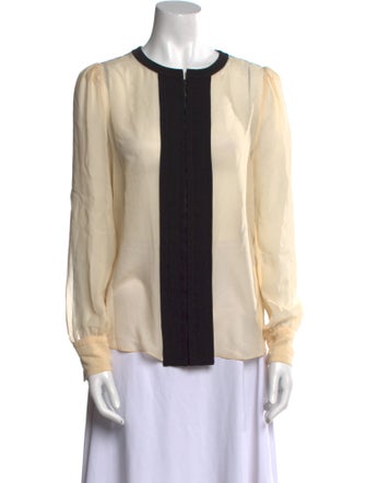 Diane von Furstenberg Silk Colorblock Pattern Button-Up Top
