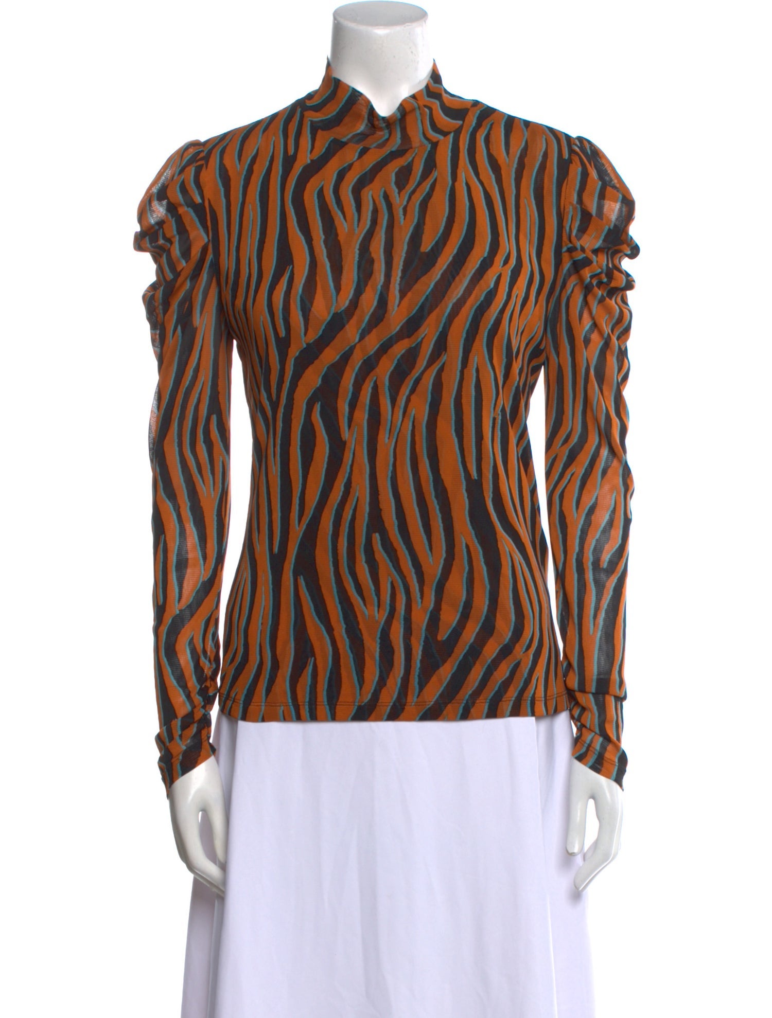 Diane von Furstenberg Animal Print Mock Neck Button-Up Top