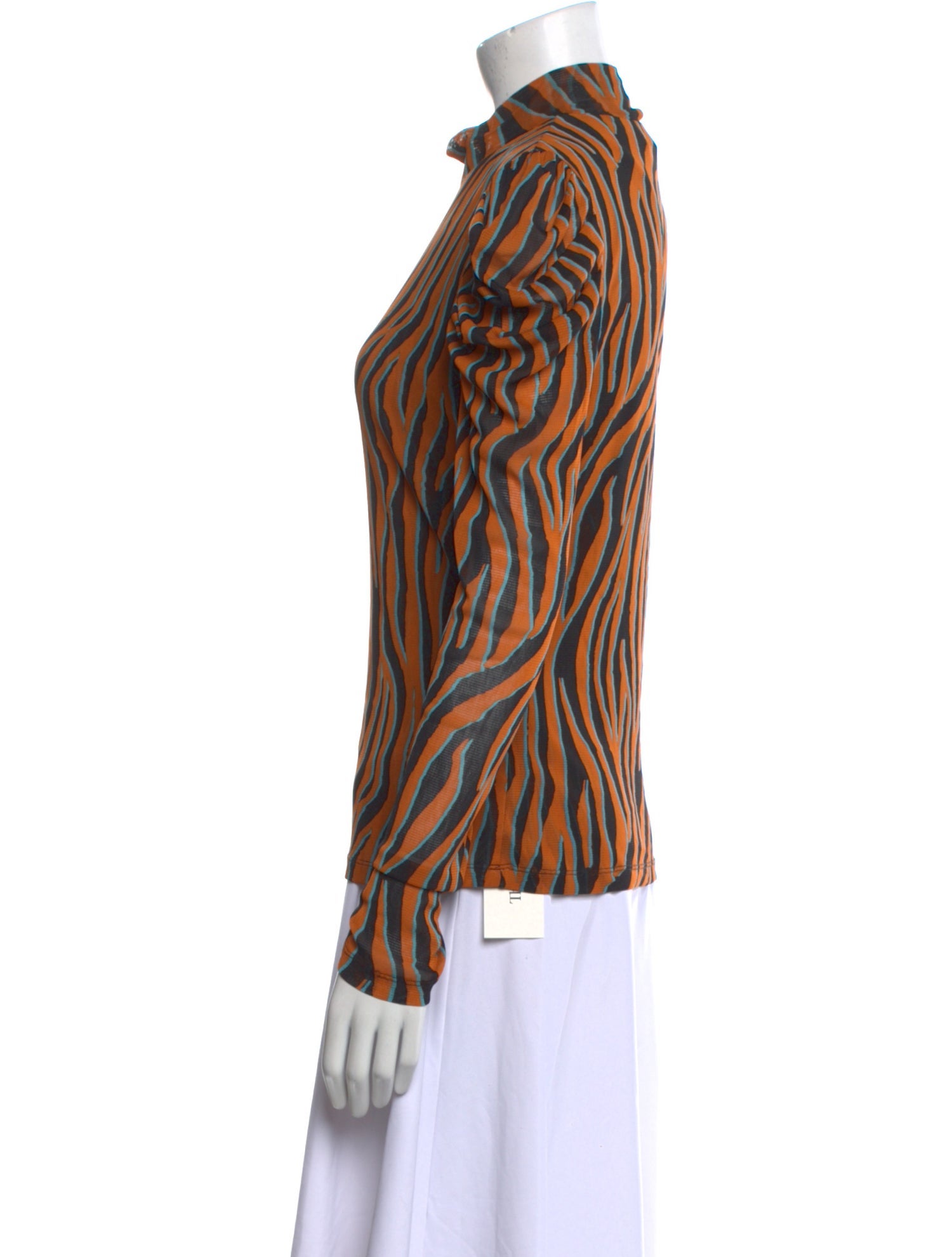 Diane von Furstenberg Animal Print Mock Neck Button-Up Top