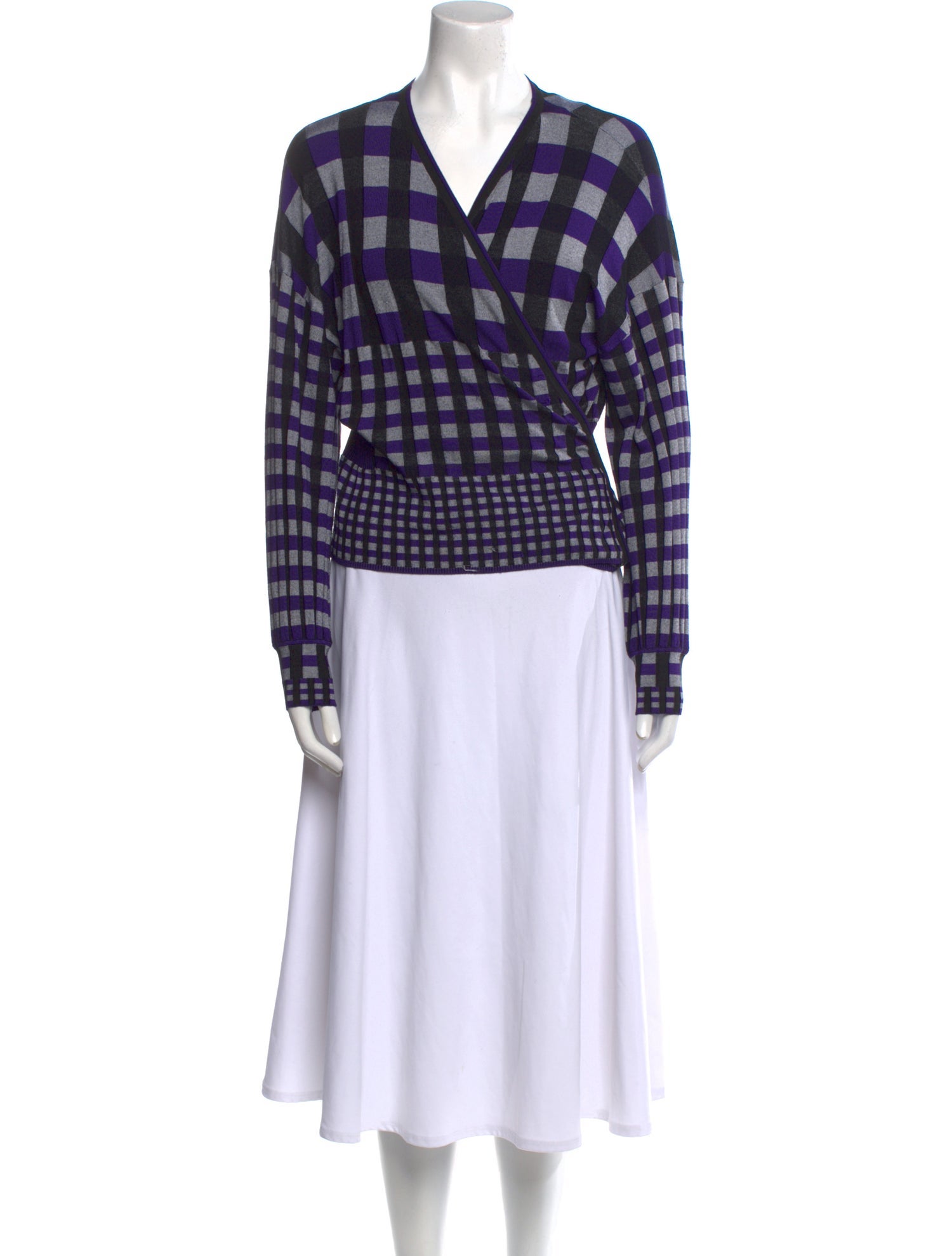 Diane von Furstenberg Plaid Print V-Neck Sweater