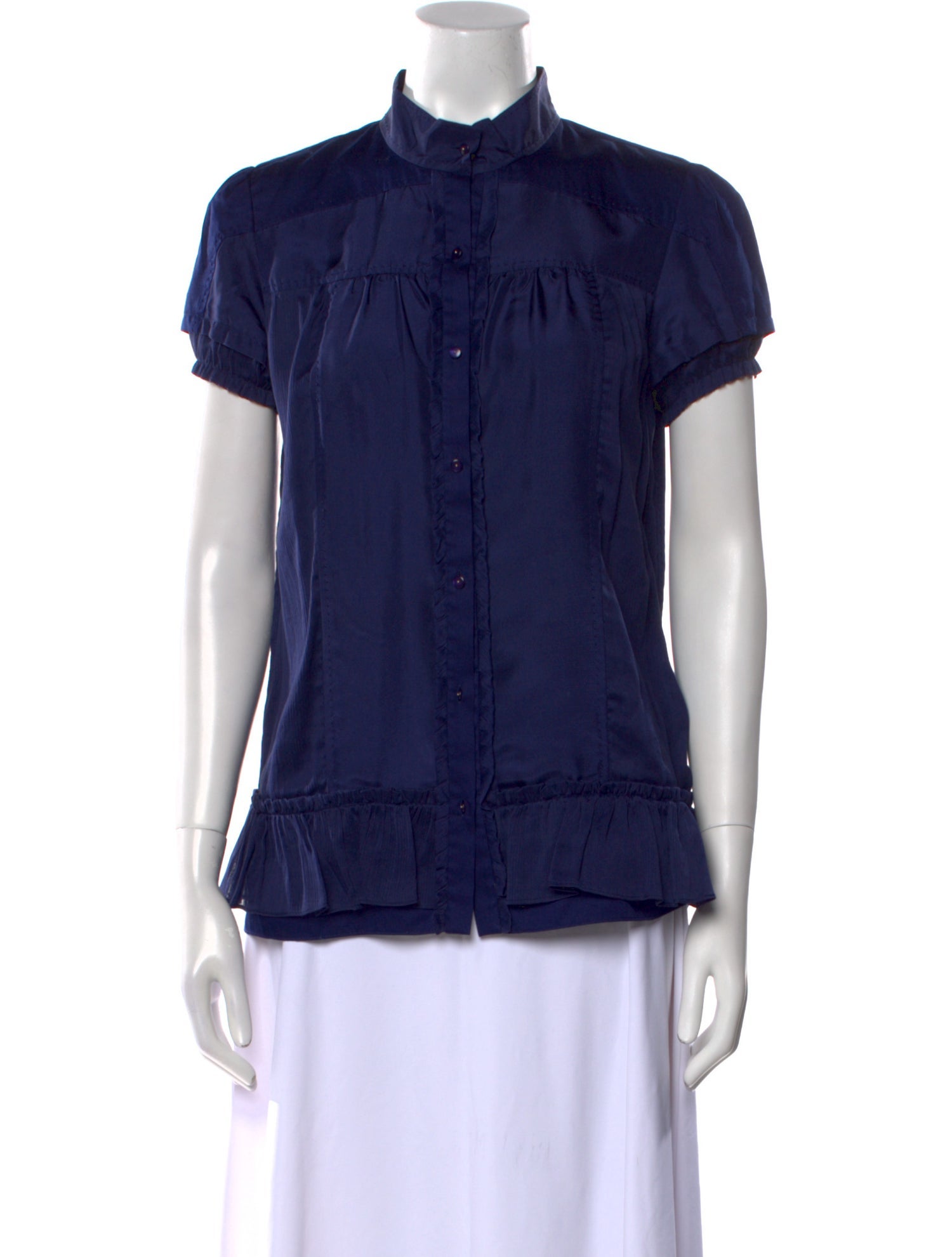 Diane von Furstenberg Mock Neck Short Sleeve Button-Up Top