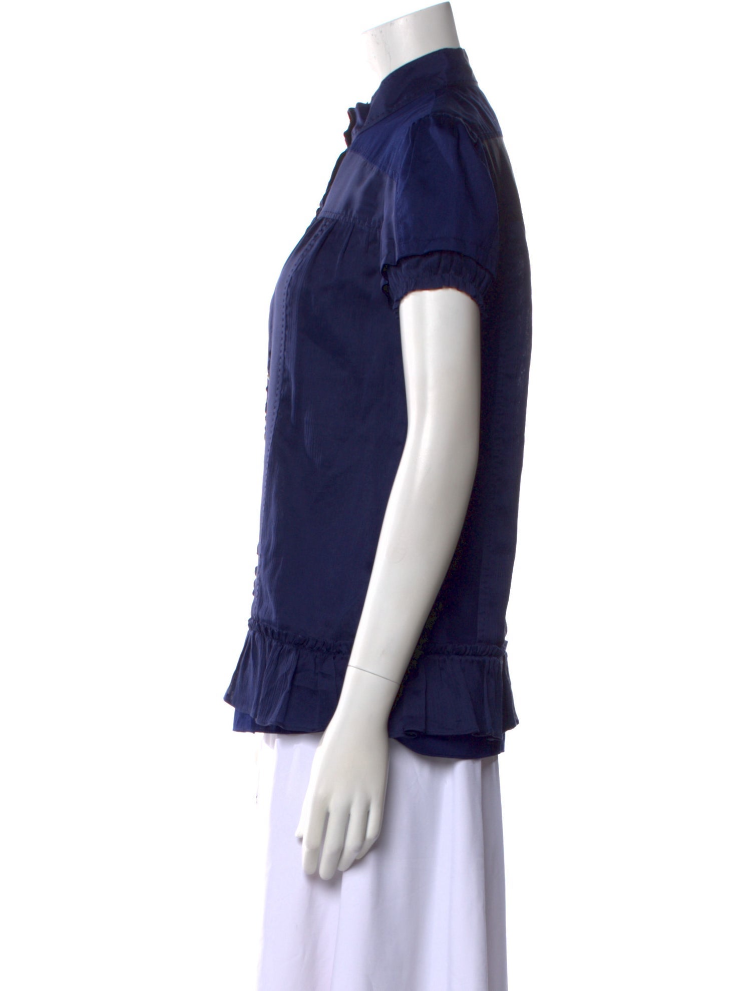 Diane von Furstenberg Mock Neck Short Sleeve Button-Up Top