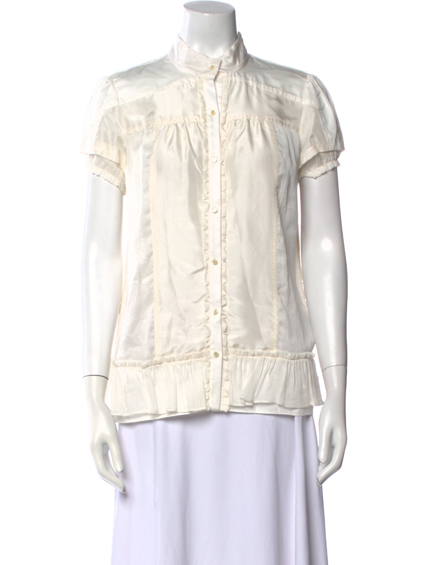Diane von Furstenberg Mock Neck Short Sleeve Button-Up Top