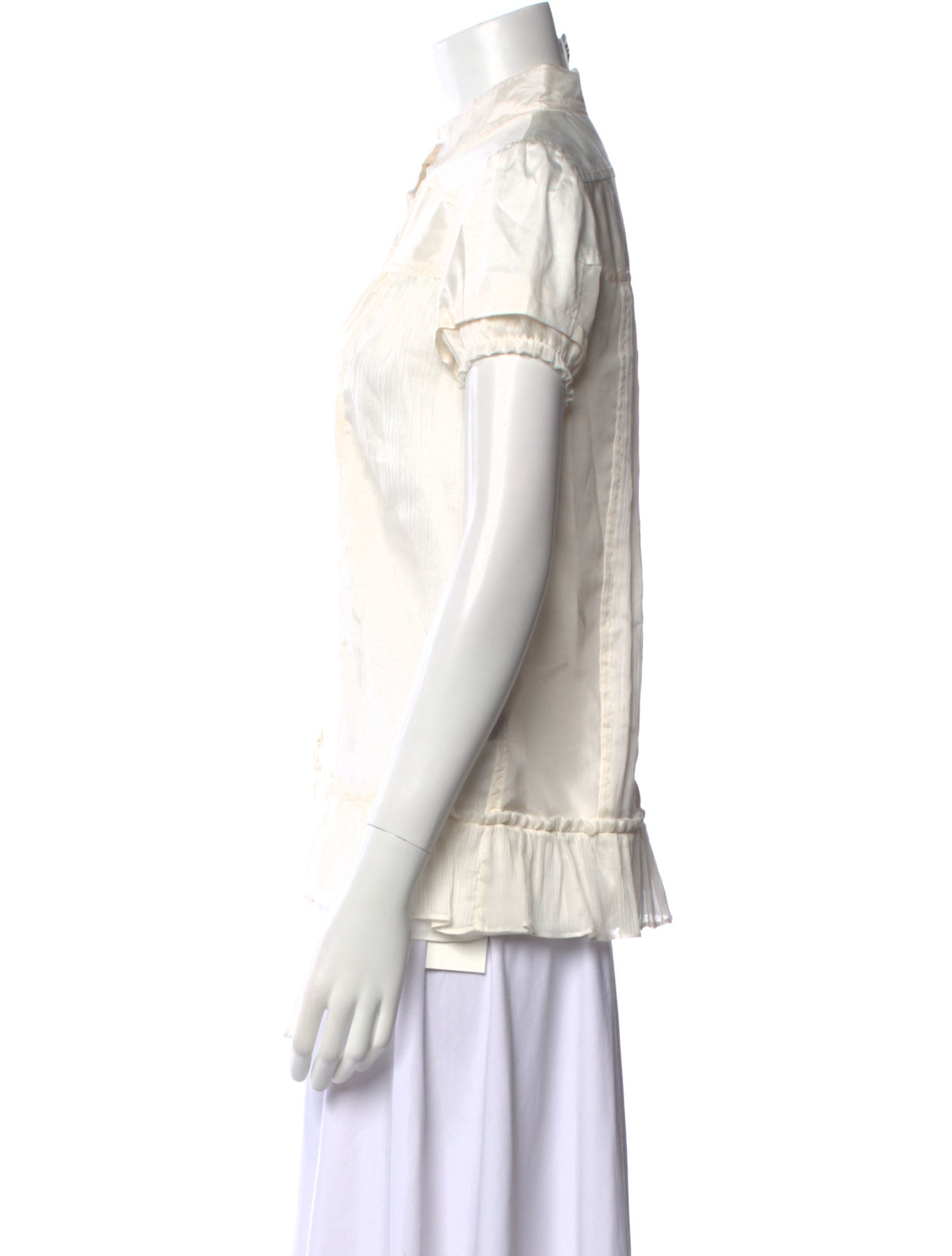 Diane von Furstenberg Mock Neck Short Sleeve Button-Up Top