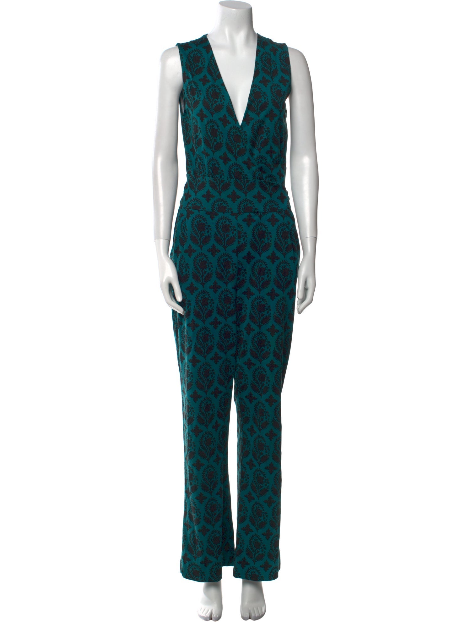 Diane von Furstenberg Floral Print Plunge Neckline Jumpsuit
