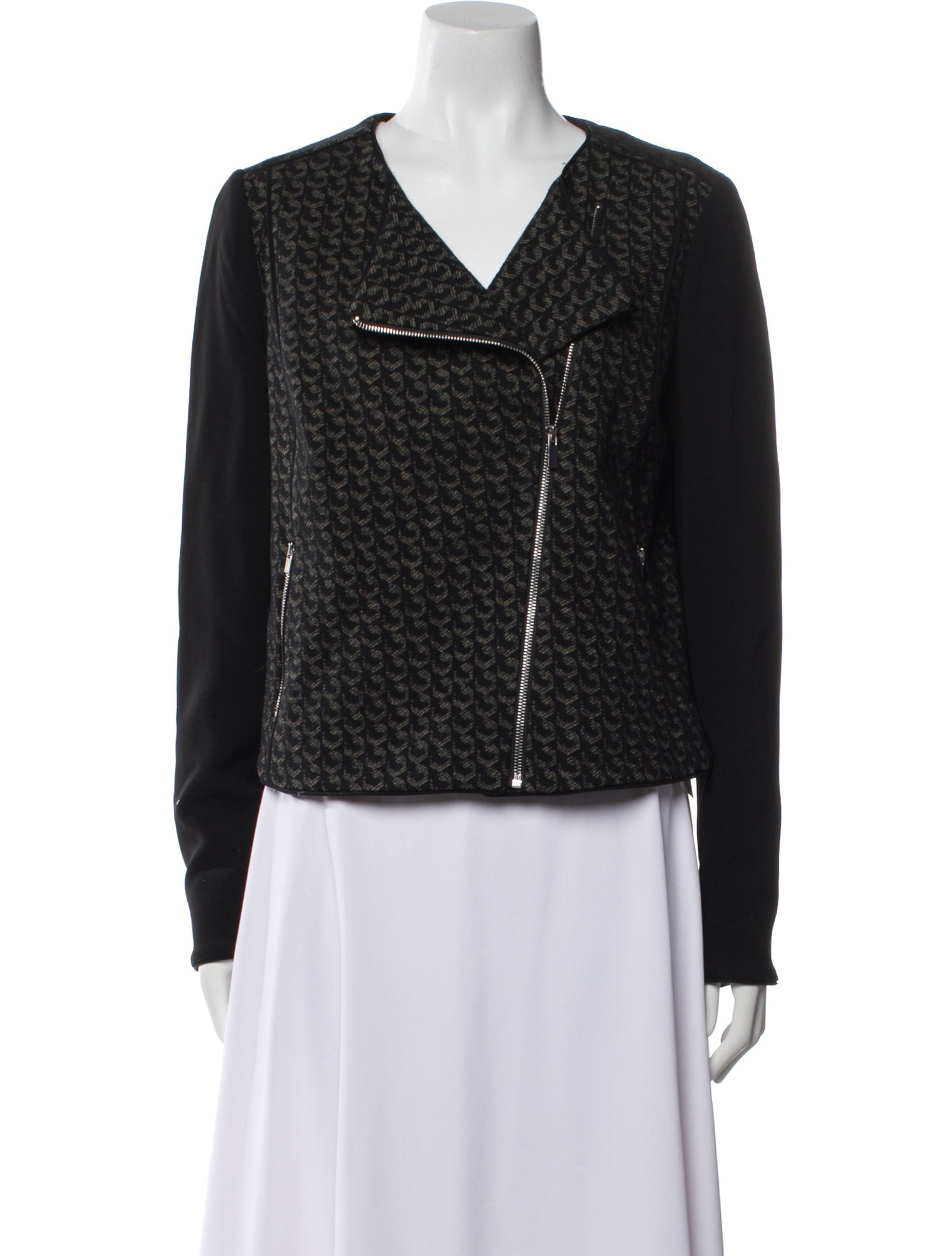 Diane von Furstenberg Virgin Wool Tweed Pattern Biker Jacket