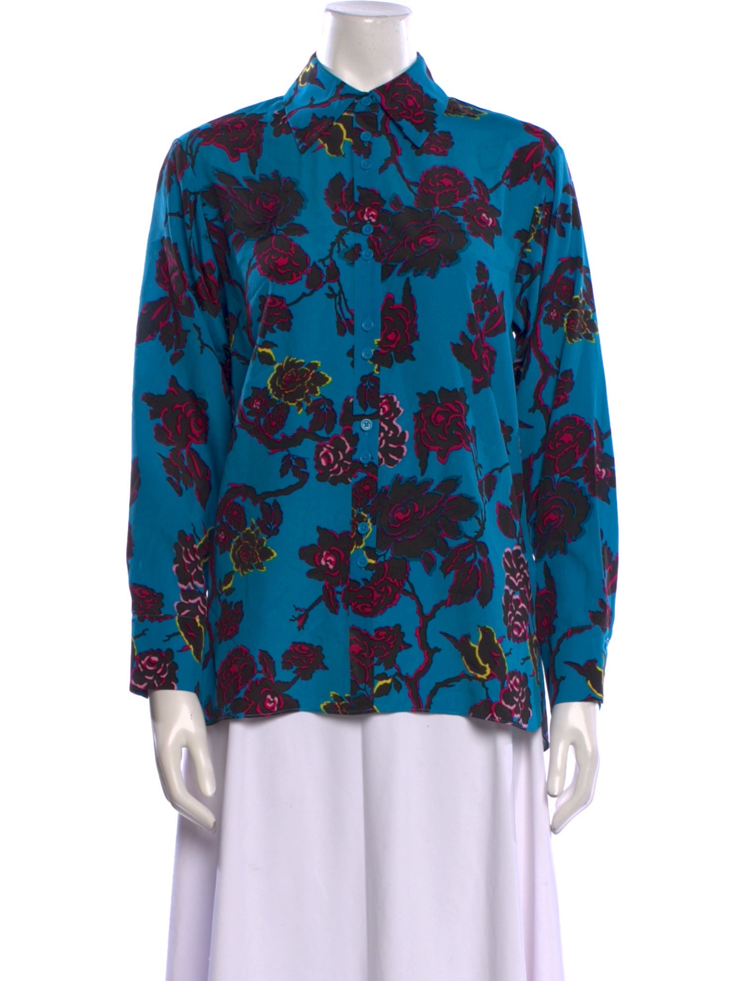 Diane von Furstenberg Floral Print Long Sleeve Button-Up Top
