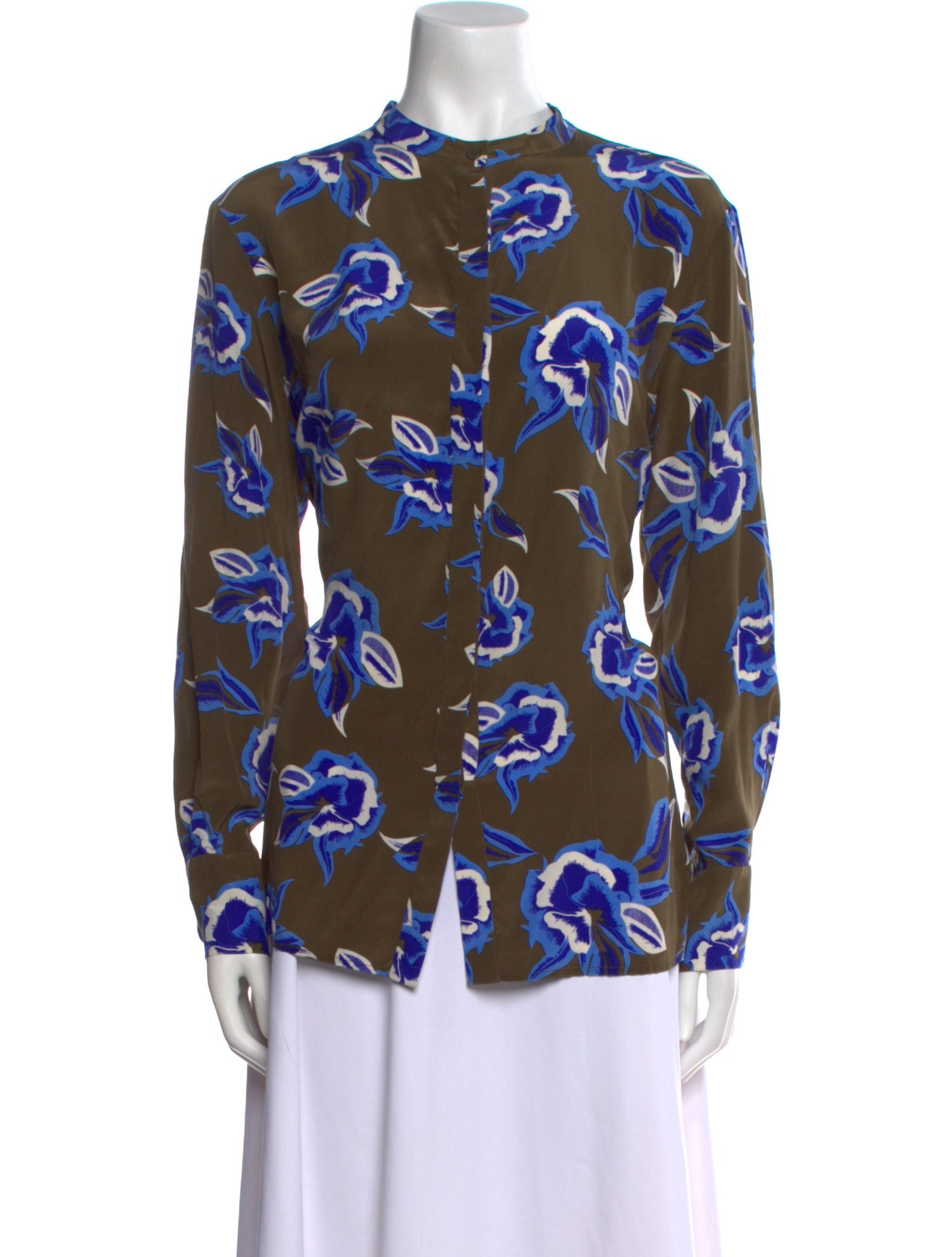 Diane von Furstenberg Silk Floral Print Button-Up Top