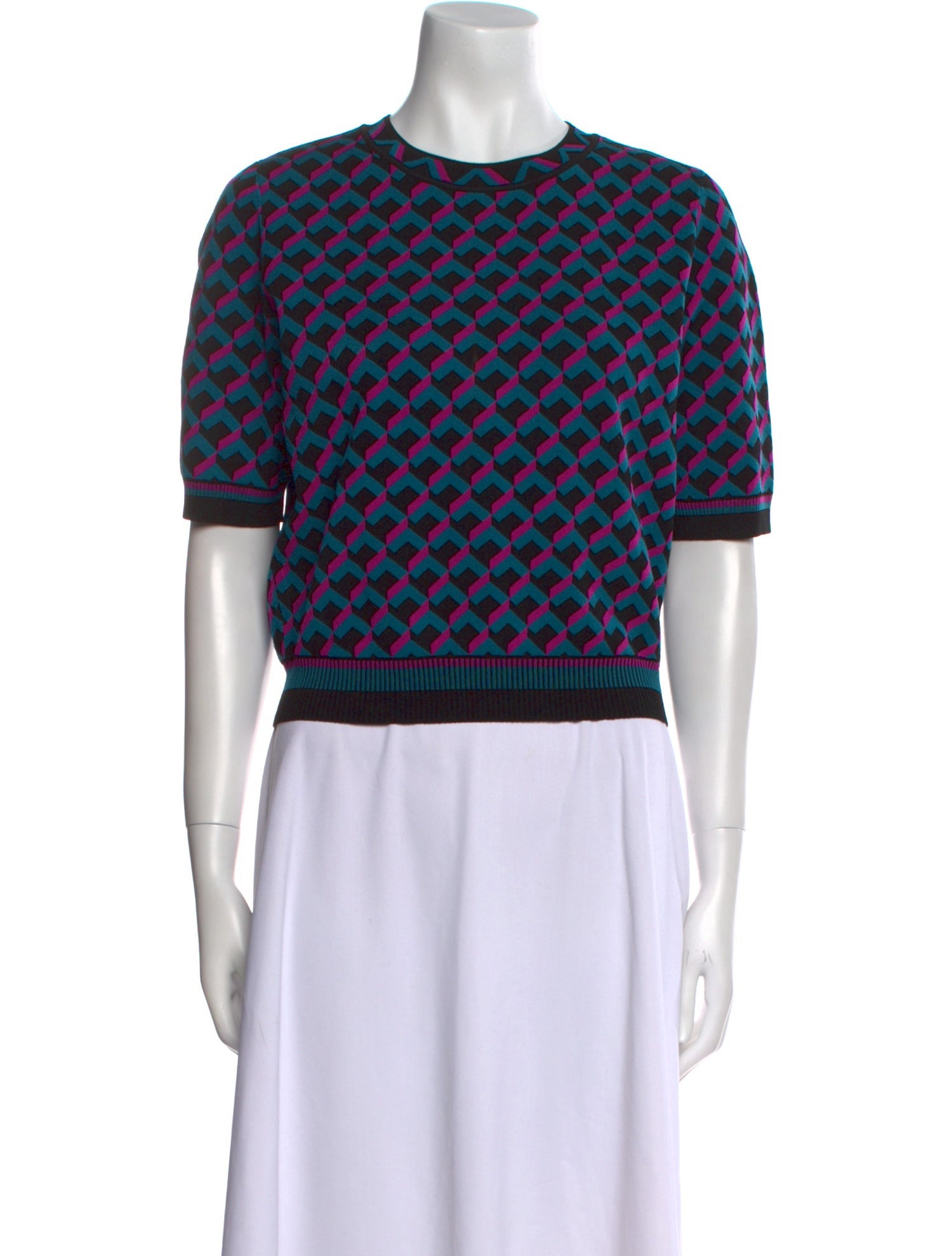 Diane von Furstenberg Printed Crew Neck Crop Top