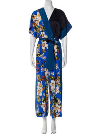 Diane von Furstenberg Floral Print V-Neck Jumpsuit