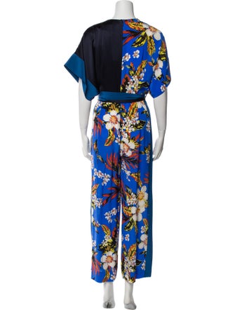 Diane von Furstenberg Floral Print V-Neck Jumpsuit