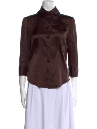 Diane von Furstenberg Silk Three-Quarter Sleeve Button-Up Top