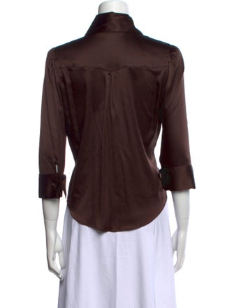 Diane von Furstenberg Silk Three-Quarter Sleeve Button-Up Top