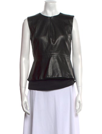 Diane von Furstenberg Leather Crew Neck Top