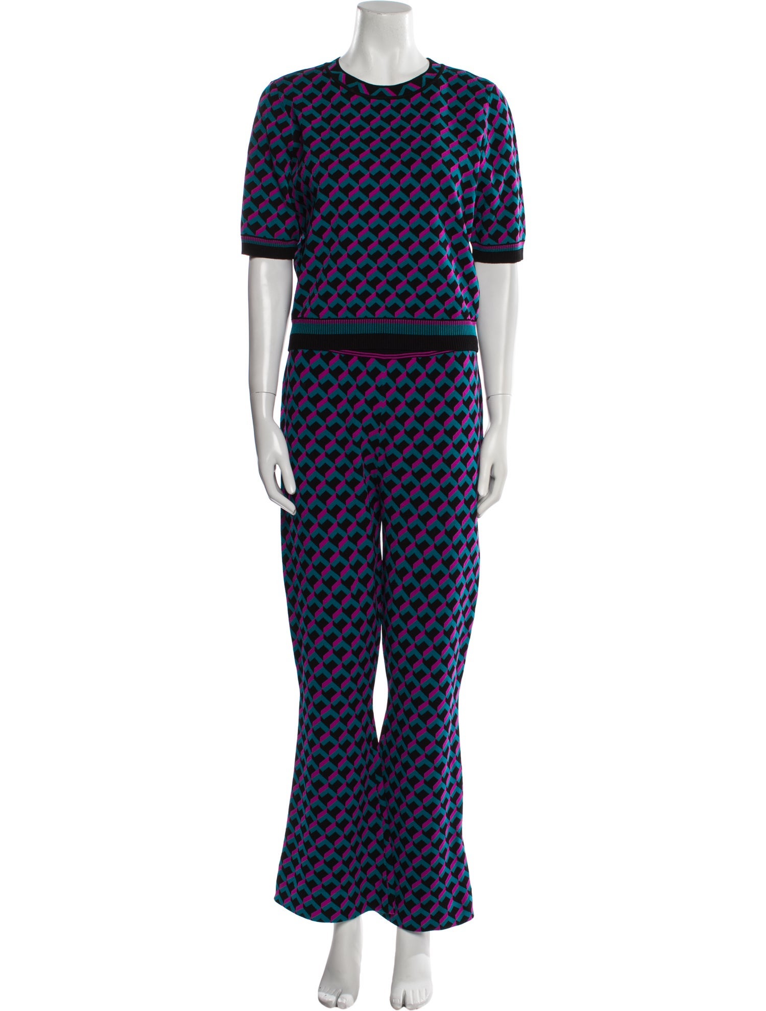 Diane von Furstenberg Printed Grosgrain Trim Pant Set