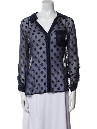 Diane von Furstenberg Printed V-Neck Button-Up Top