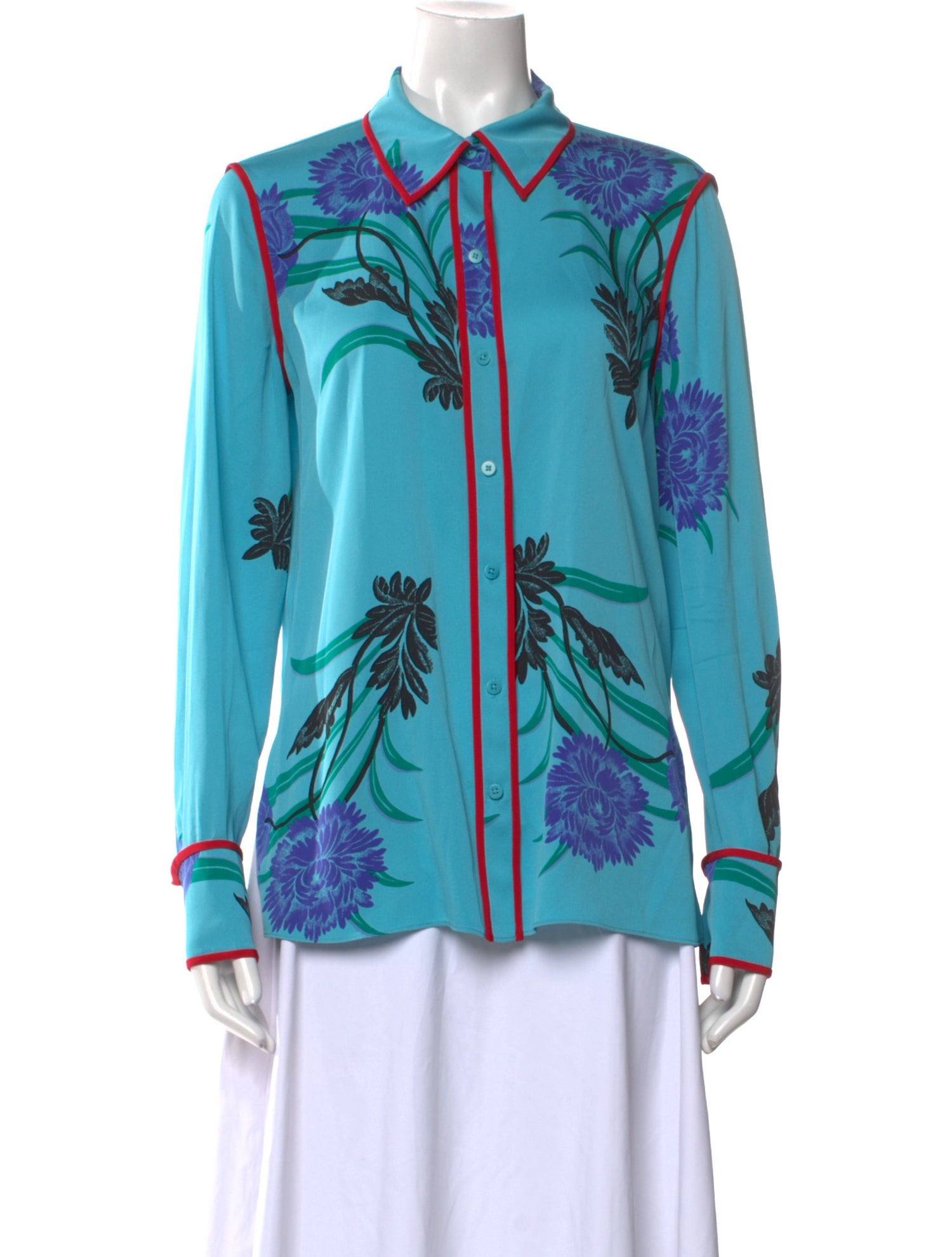 Diane von Furstenberg Silk Floral Print Button-Up Top