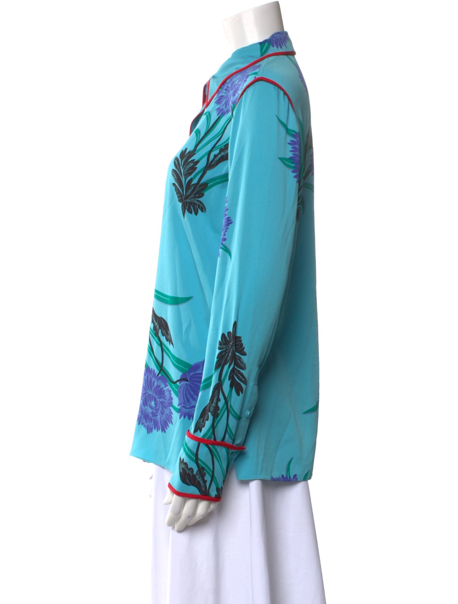 Diane von Furstenberg Silk Floral Print Button-Up Top