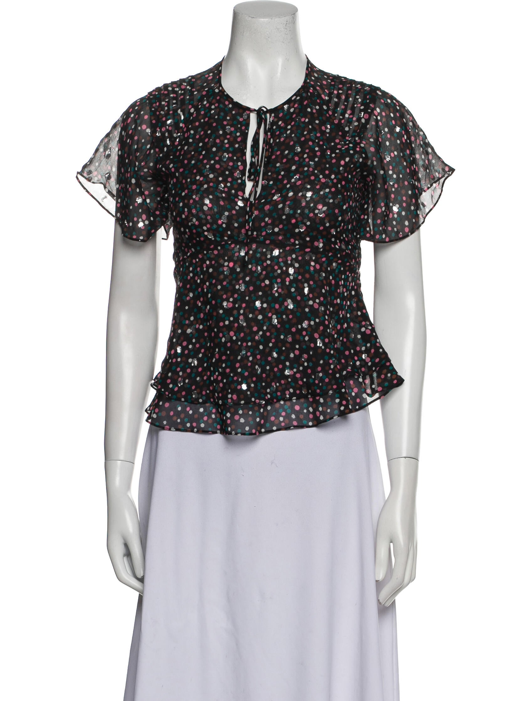 Diane von Furstenberg Polka Dot Print Crew Neck Blouse