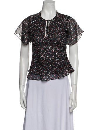 Diane von Furstenberg Polka Dot Print Crew Neck Blouse
