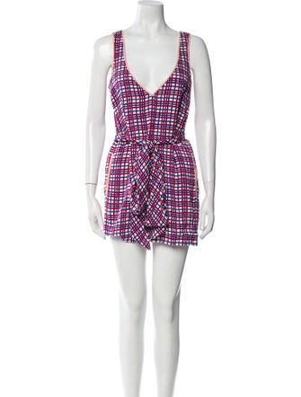 Diane von Furstenberg Silk Plaid Print Romper