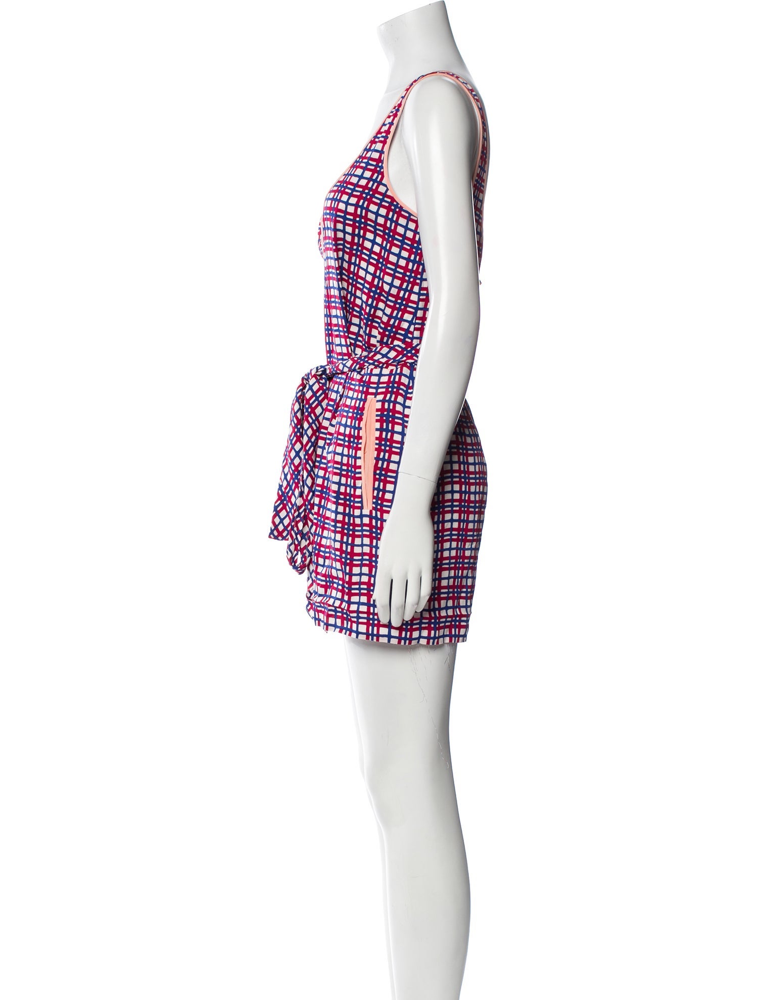 Diane von Furstenberg Silk Plaid Print Romper