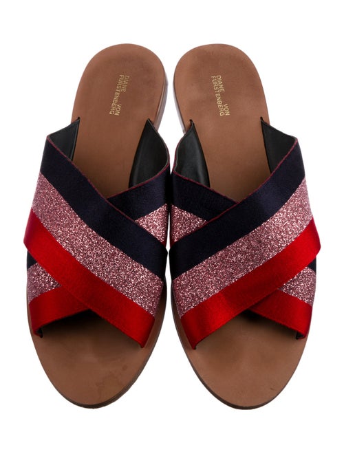 Diane von Furstenberg Colorblock Pattern Glitter Accents Slides