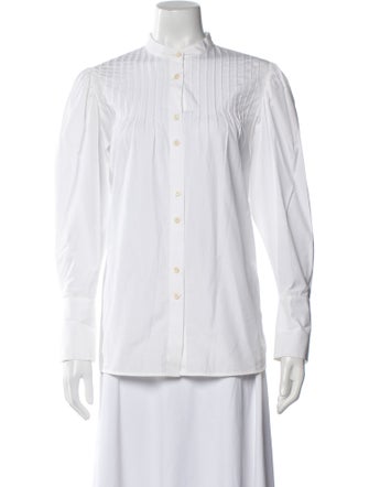 Diane von Furstenberg Mock Neck Long Sleeve Button-Up Top