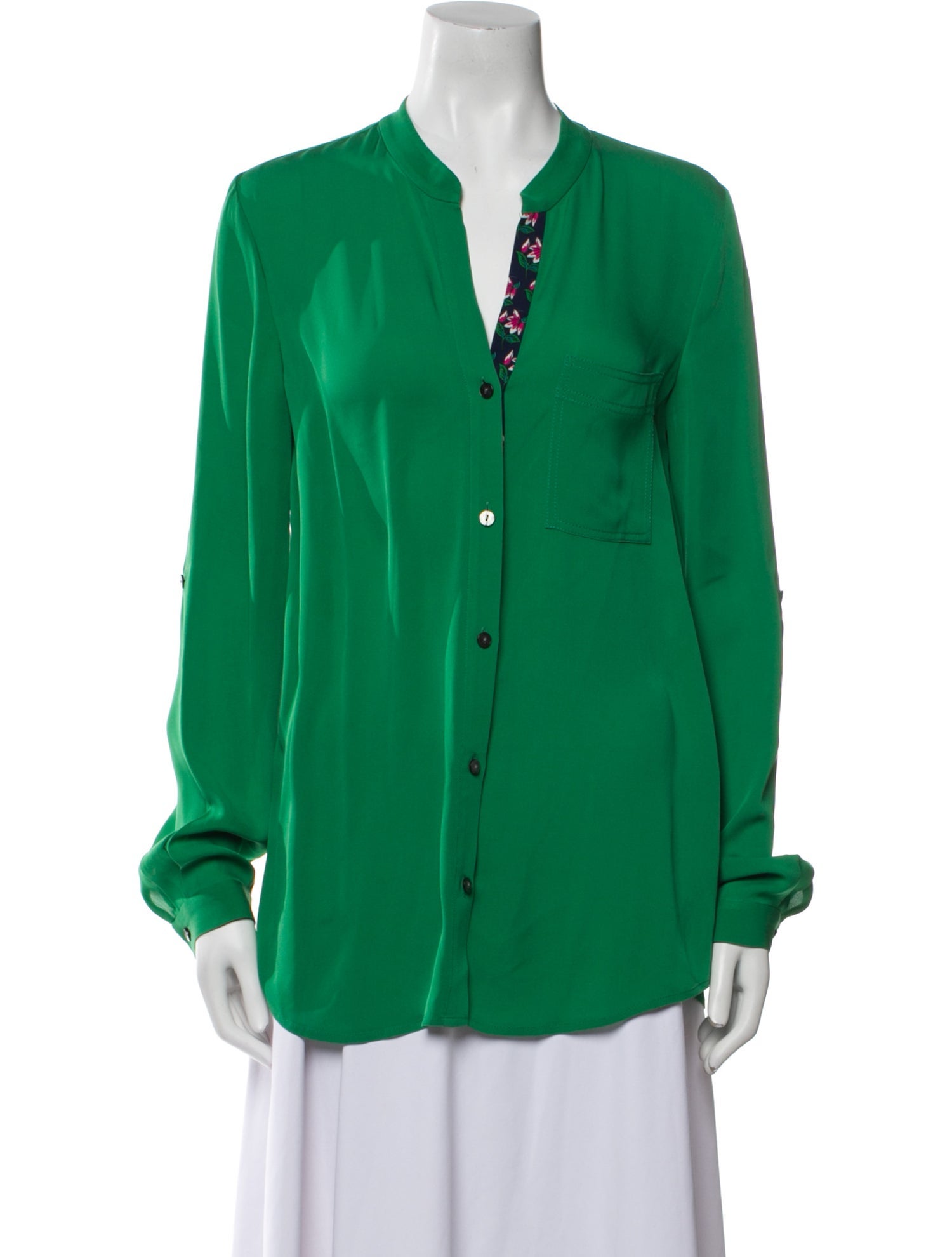 Diane von Furstenberg Silk V-Neck Button-Up Top