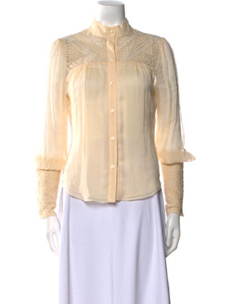Diane von Furstenberg Silk Mock Neck Button-Up Top