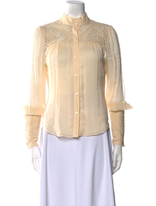 Diane von Furstenberg Silk Mock Neck Button-Up Top