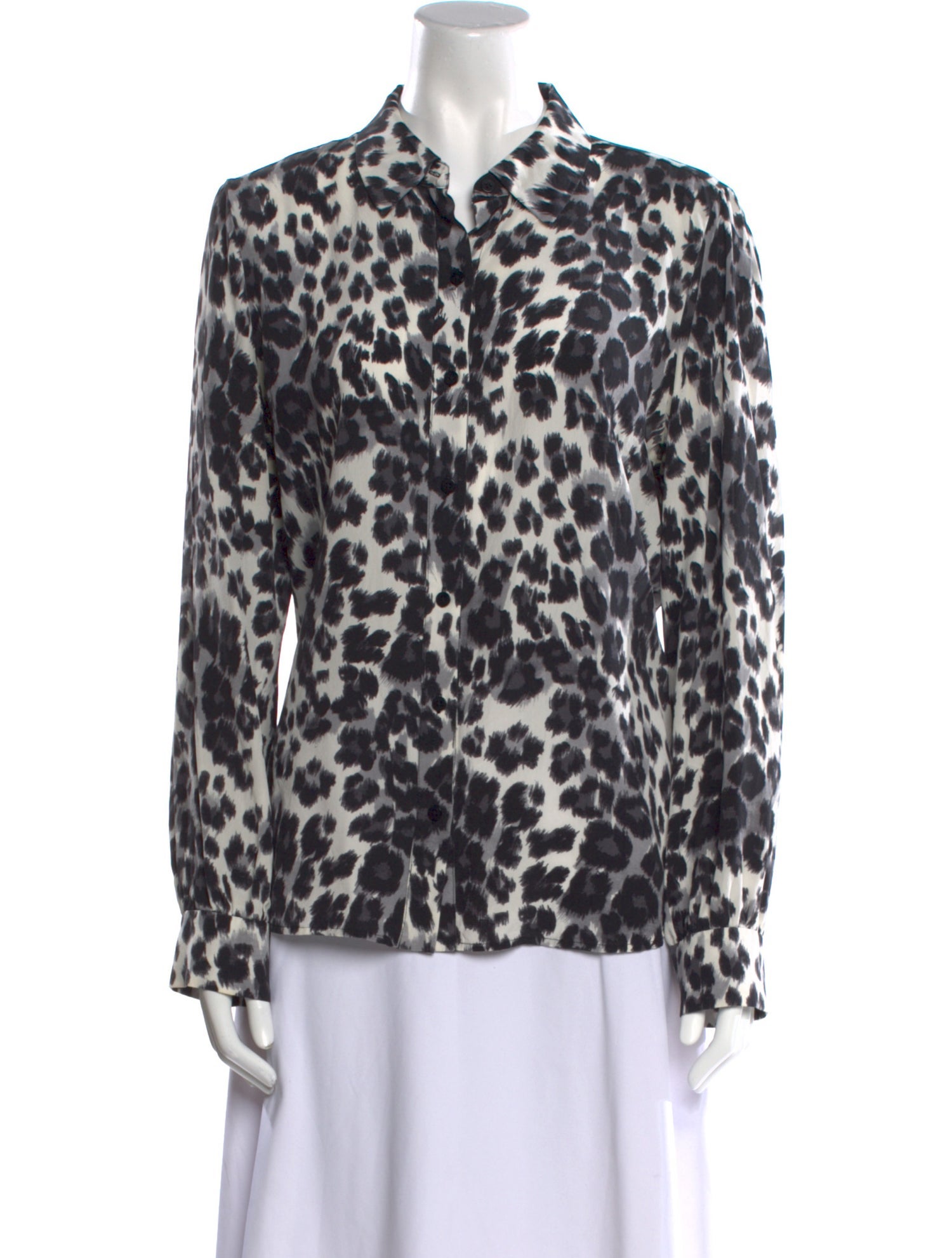 Diane von Furstenberg Animal Print Long Sleeve Button-Up Top