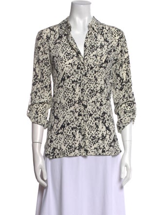 Diane von Furstenberg Silk Floral Print Button-Up Top
