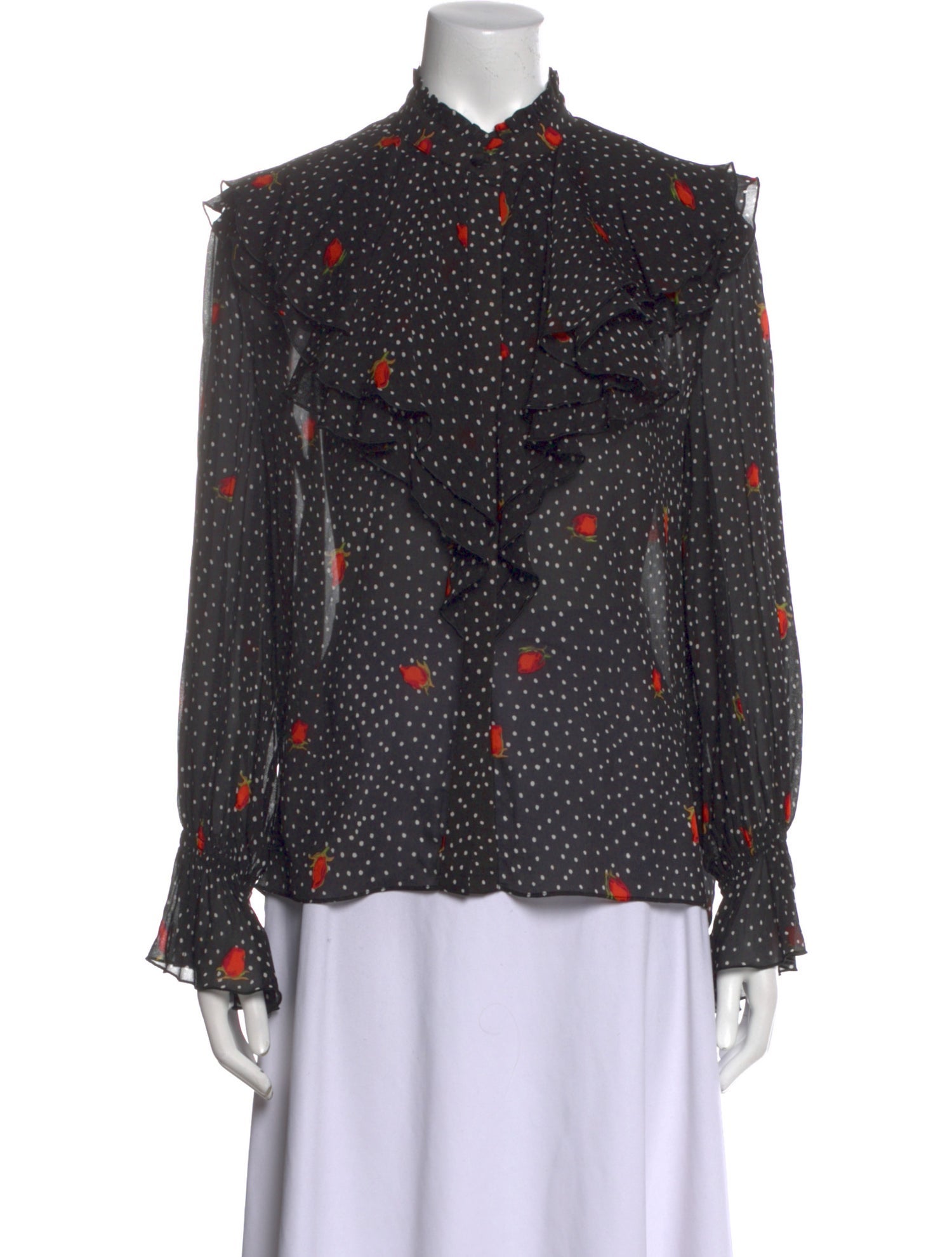 Diane von Furstenberg Polka Dot Print Mock Neck Blouse