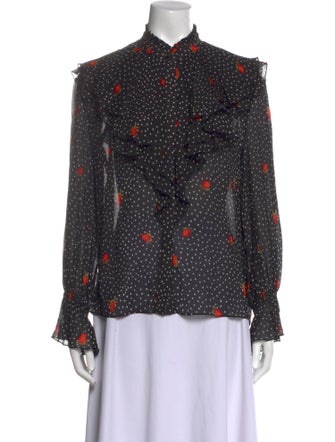 Diane von Furstenberg Polka Dot Print Mock Neck Blouse