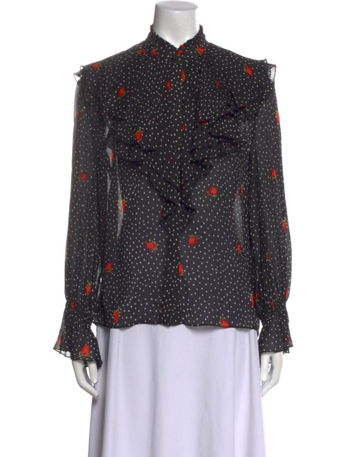Diane von Furstenberg Polka Dot Print Mock Neck Blouse