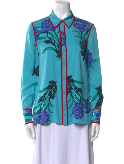 Diane von Furstenberg Silk Floral Print Button-Up Top