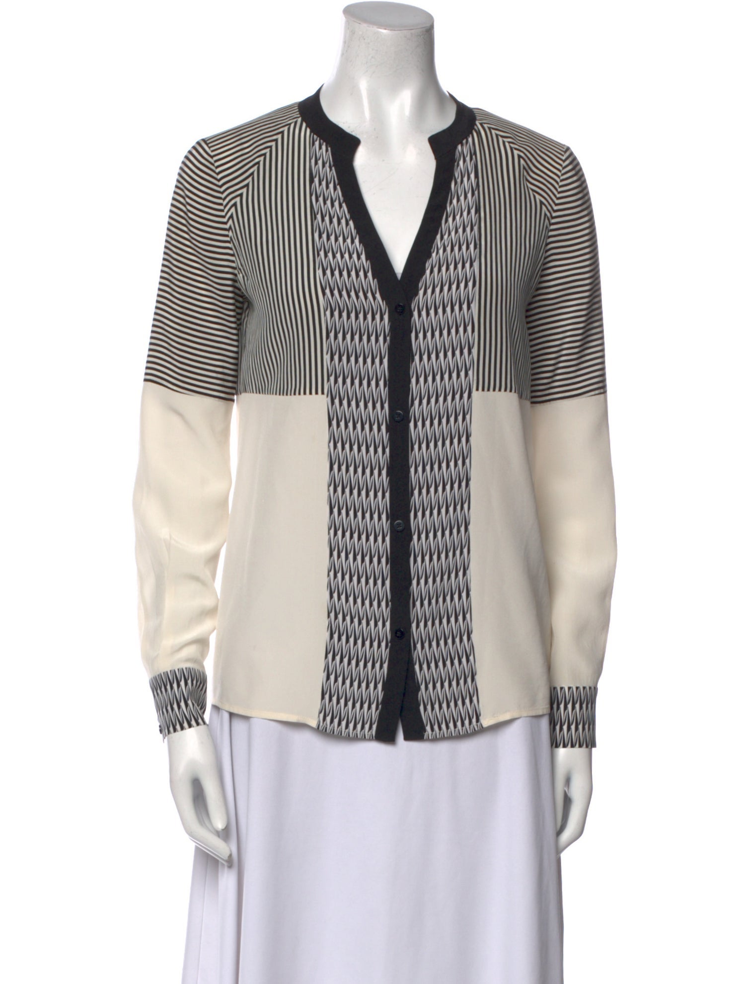 Diane von Furstenberg Silk Striped Button-Up Top