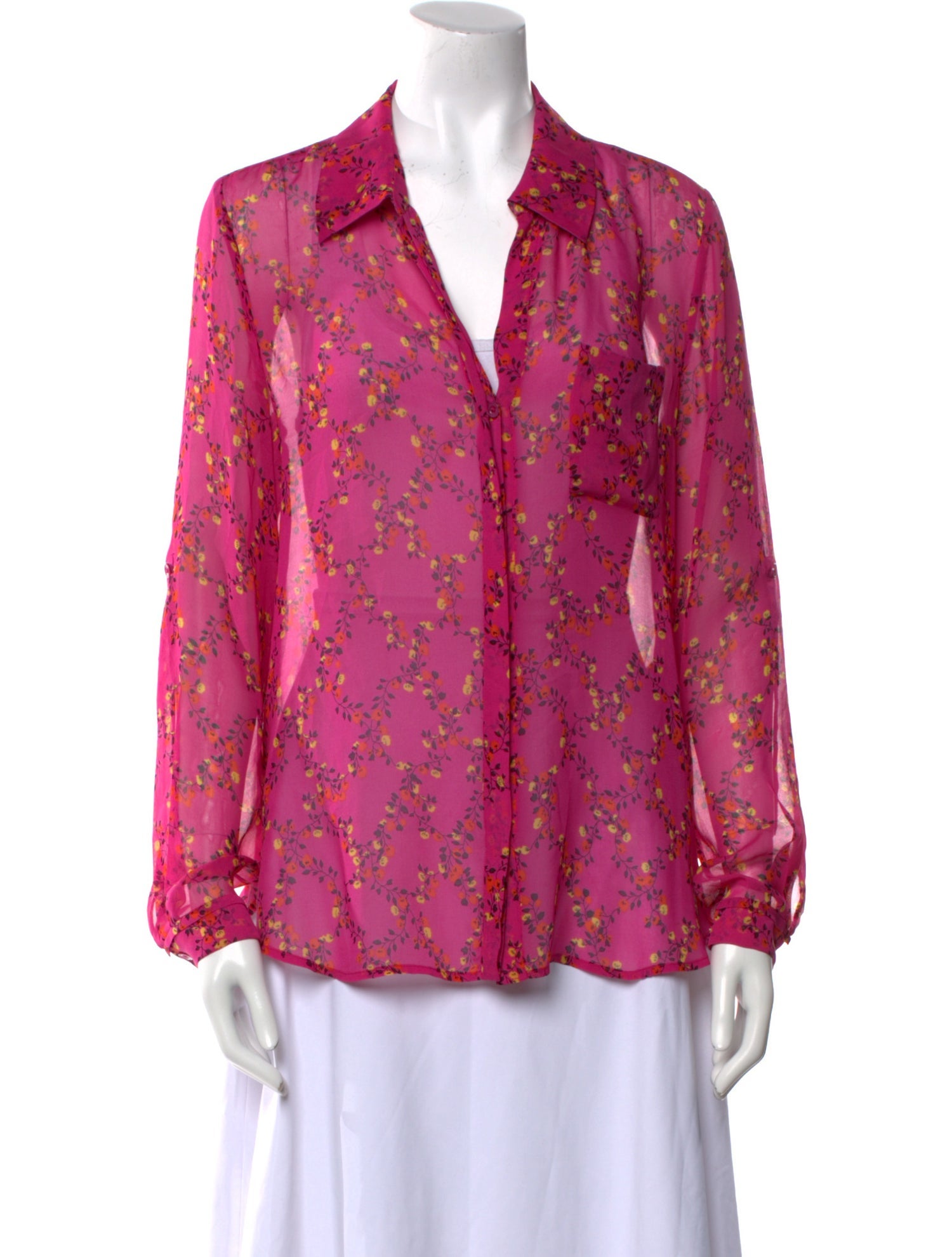 Diane von Furstenberg Silk Floral Print Button-Up Top