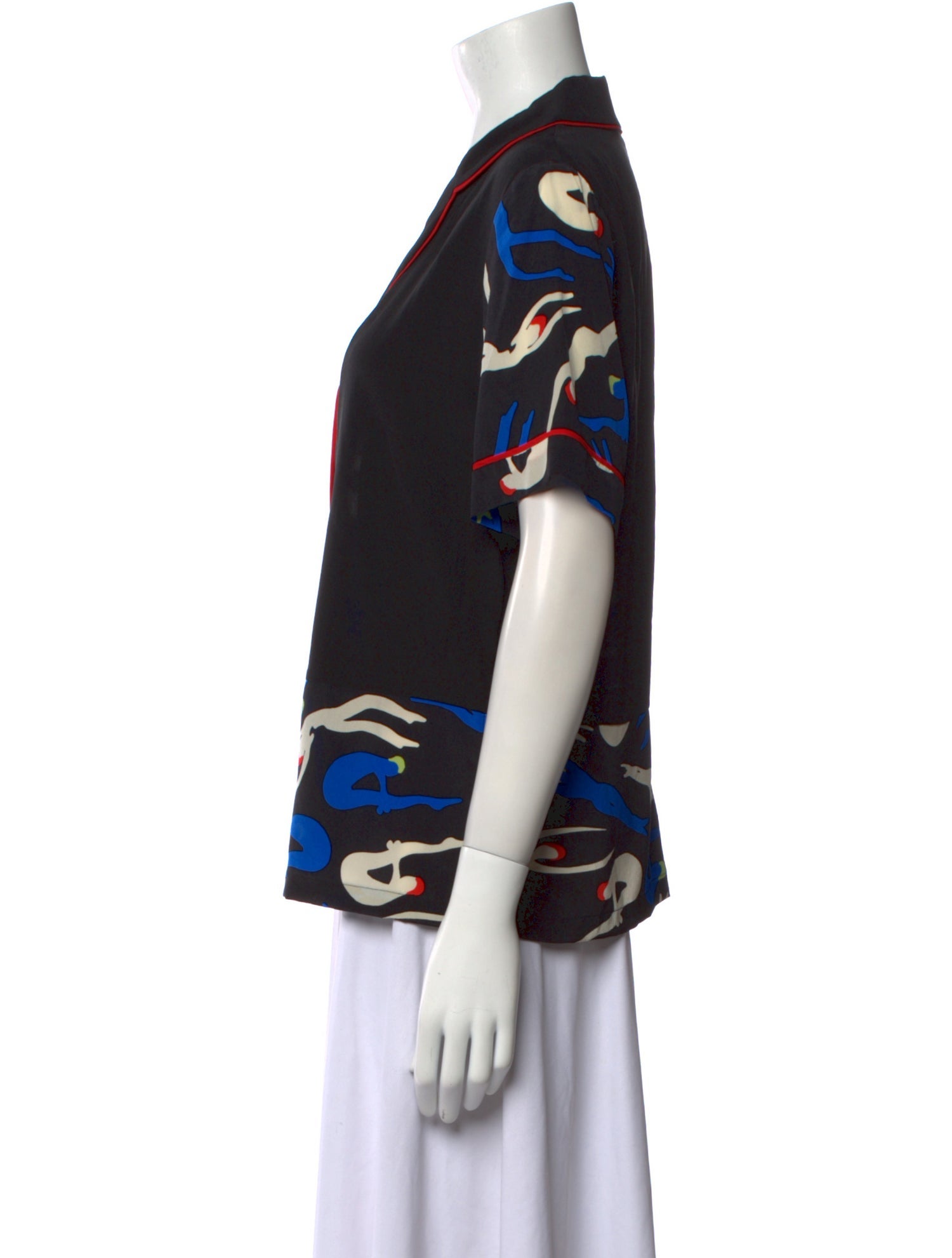 Diane von Furstenberg Printed V-Neck Button-Up Top