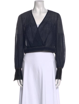 Diane von Furstenberg V-Neck Long Sleeve Crop Top