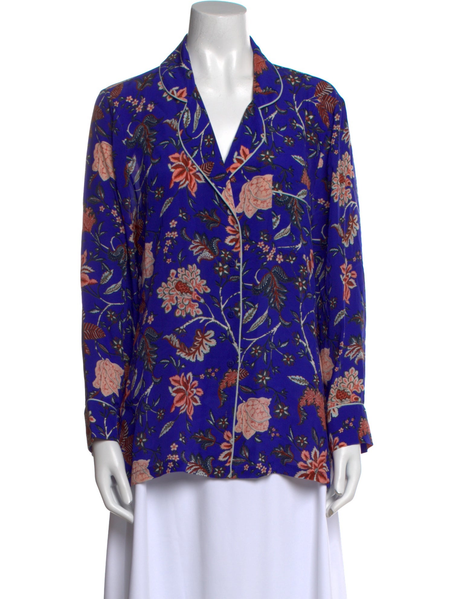Diane von Furstenberg Silk Floral Print Button-Up Top