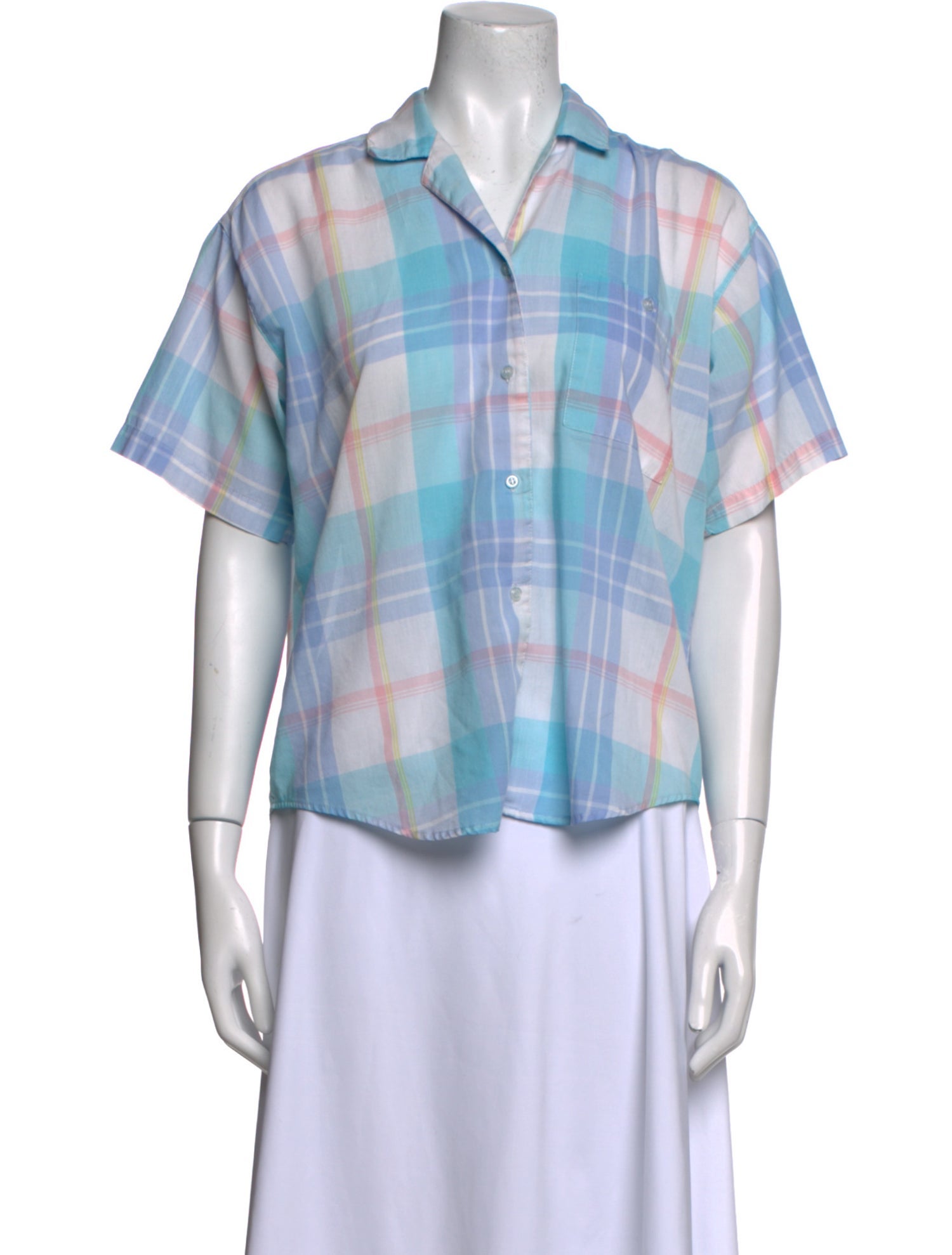 Diane von Furstenberg Plaid Print Short Sleeve Button-Up Top