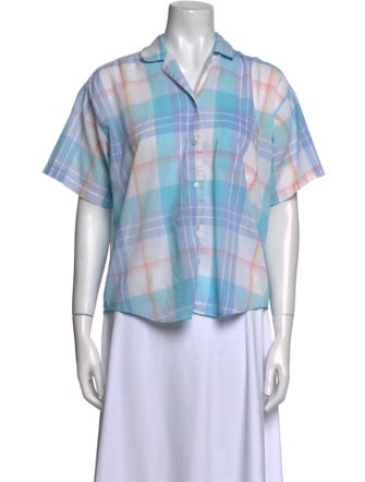 Diane von Furstenberg Plaid Print Short Sleeve Button-Up Top