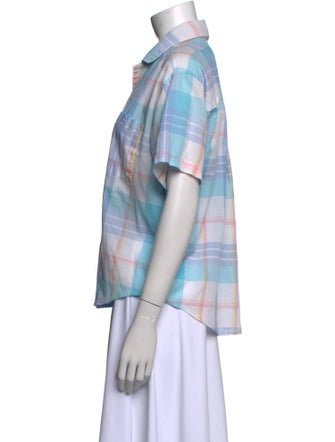 Diane von Furstenberg Plaid Print Short Sleeve Button-Up Top