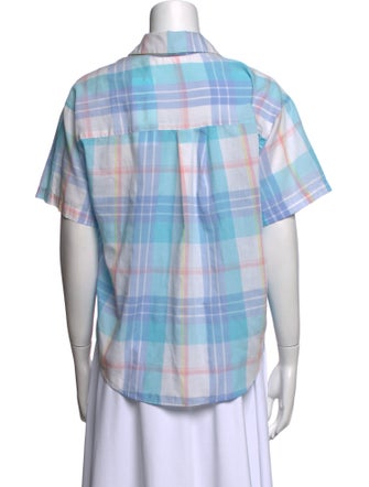 Diane von Furstenberg Plaid Print Short Sleeve Button-Up Top