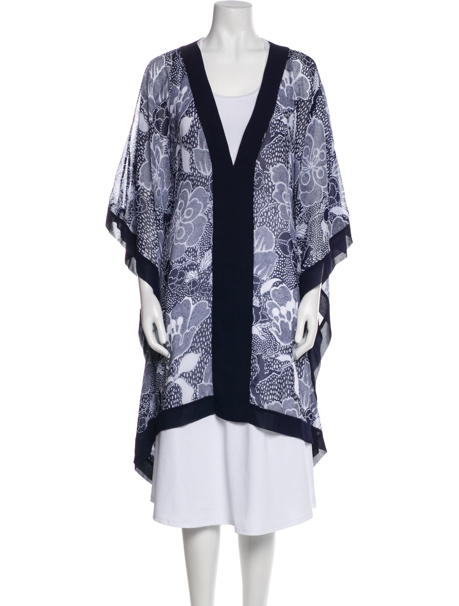 Diane von Furstenberg Floral Print Mesh Accents Robe
