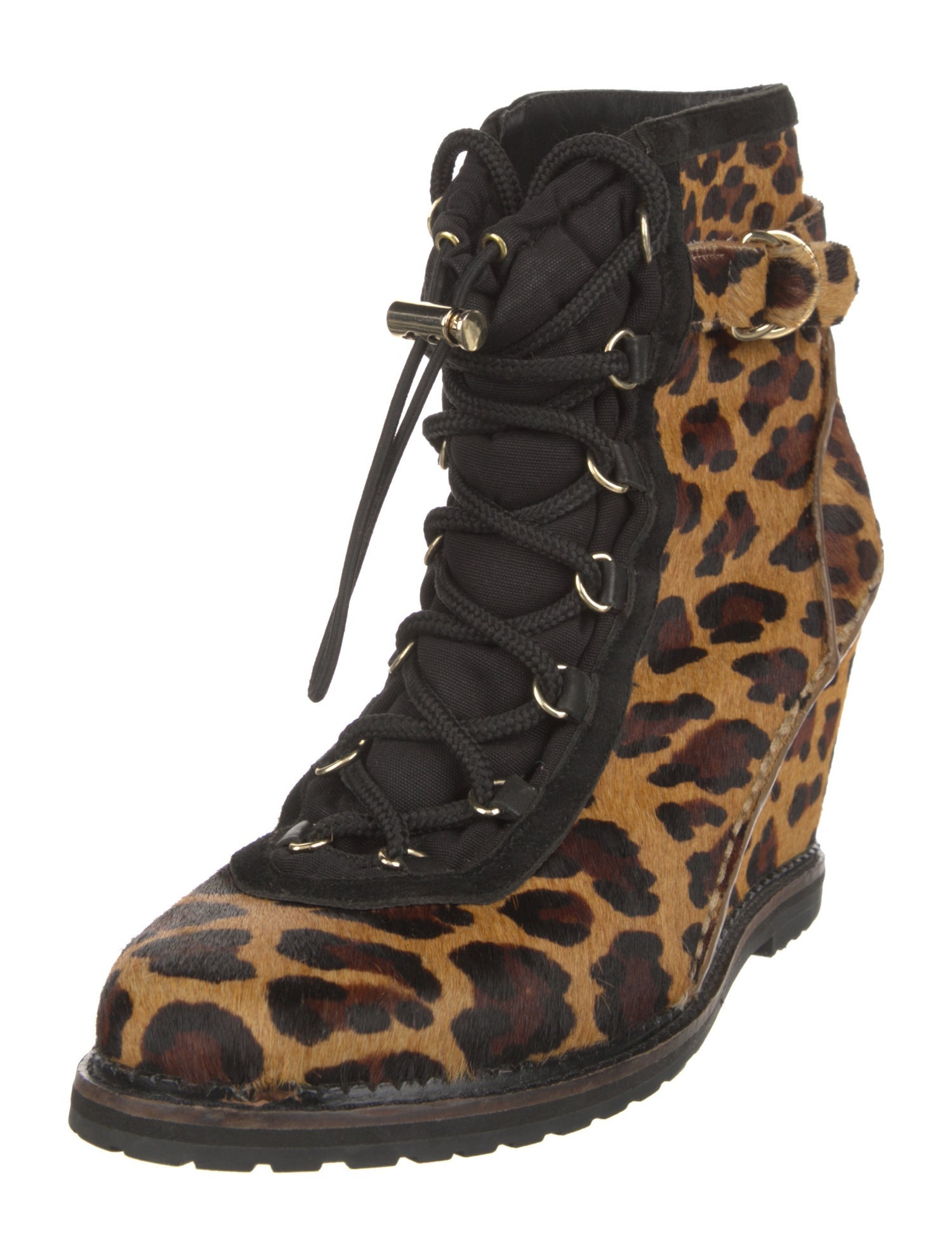 Diane von Furstenberg Ponyhair Animal Print Lace-Up Boots