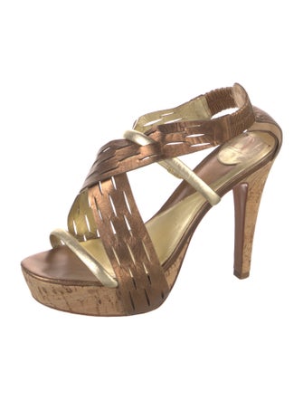 Diane von Furstenberg Leather Lasercut Accents Slingback Sandals