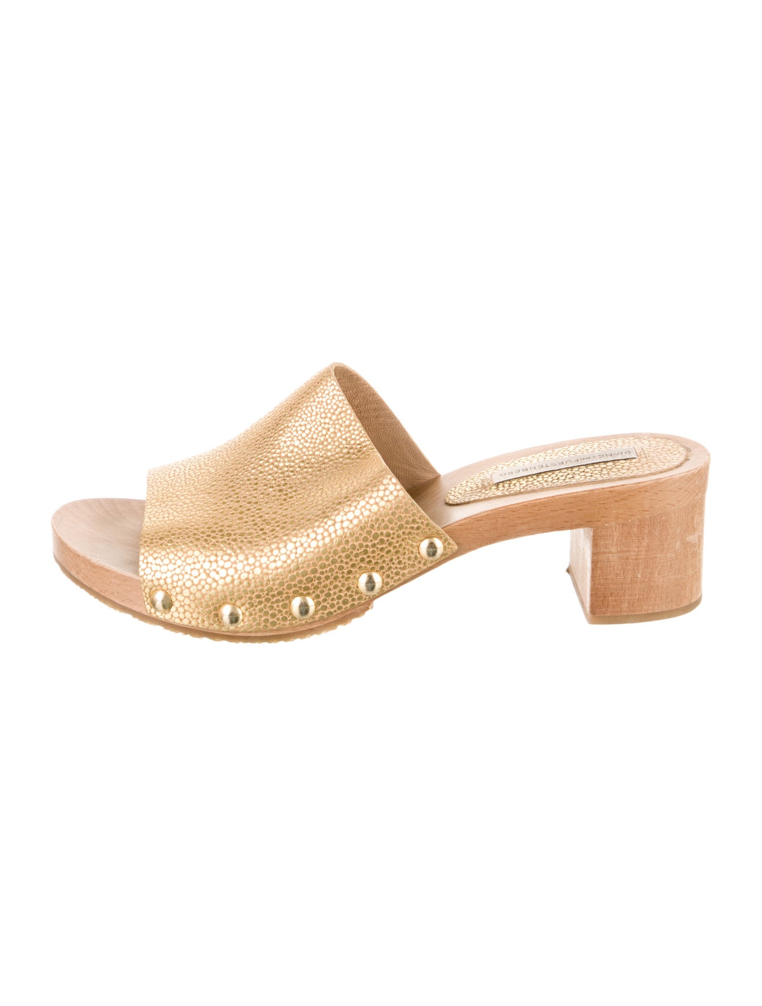 Diane von Furstenberg Embossed Leather Studded Accents Slides